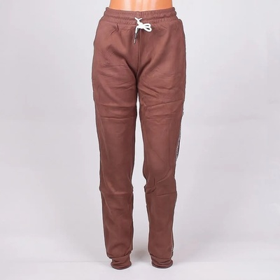 Дамско спортно долнище в кафяво със сребрист кант