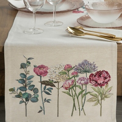 Takoy Přírodní tmavě růžový gobelínový stolní běhoun 40x100 cm s potiskem letních květin-HF-442020 | 40 x 100 cm