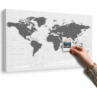Obraz na korku politická mapa sveta v čiernobielom prevedení