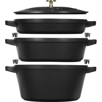 Staub Cocotte súprava liatinového hrnca panvice a zapekacej misy 24 cm čierna 40508-386 3 dielna