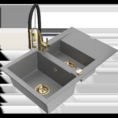 Gaspar гранитна мивка с 1, 5 камери с отцедник и кухненски смесител Aster, сив - 6507-71-73450-57-G (6507-71-73450-57-G)