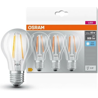Osram žárovka LED BCLA60 E27 6,5W/840 3balení FILAMENT BASECLA60