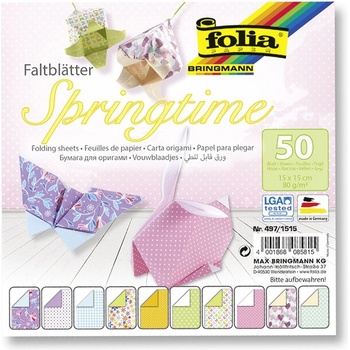 Folia Блокче цветни хартии за оригами, Пролет, 50 листа, 15 х 15 см (f497/1515)