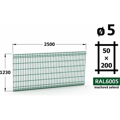 Plotový panel 3D Standard 50, 123×250 cm, mechová zelená
