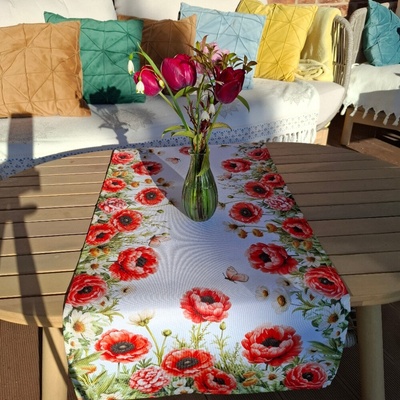 RAEBEL Kvietkový behúň šerpa 2200 divé maky biela Polyester 40x90 cm