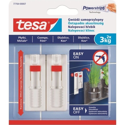 tesa® Nastavitelný nalepovací hřebík na dlaždice a kov 3kg, balení 2 ks