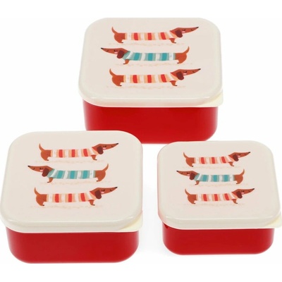 Rex London červené/krémové detský desiatový box 3 ks Sausage Dog