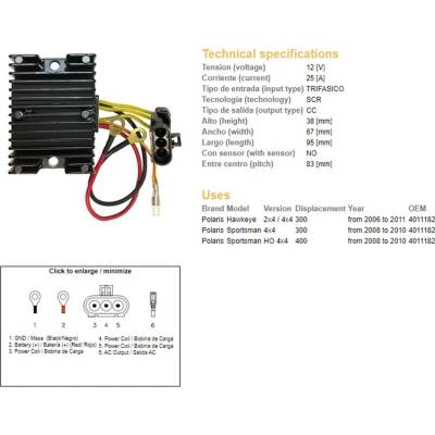 DZE regulátor napětí POLARIS sportSMAN 300/400 08-10; HAWKAYE 300 06-11 (4011182)
