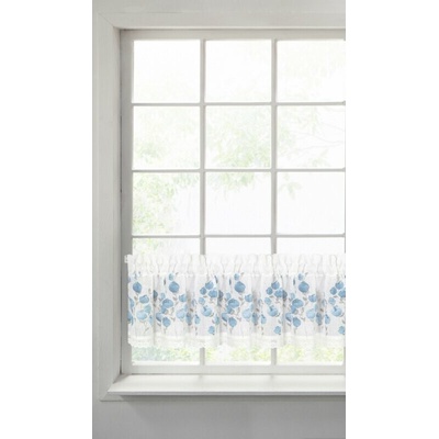 Takoy Vitrážová záclona z etamínu s maľovanou potlačou modrých kvetov a bavlnenou čipkou 150 x 30 cm-HF-372421 | 150 x 30 cm