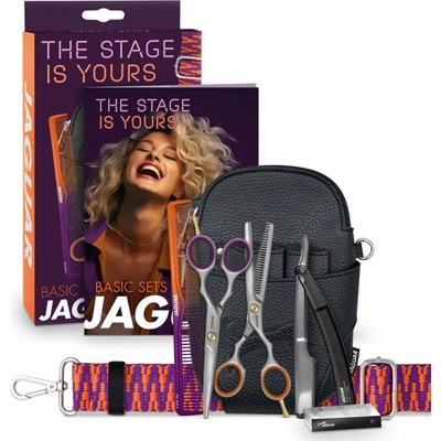 Jaguar Basic Set Ergo Slice - set nožníc - kĺzavý strih + efilačné, britva, hrebeň s opaskom (8396)