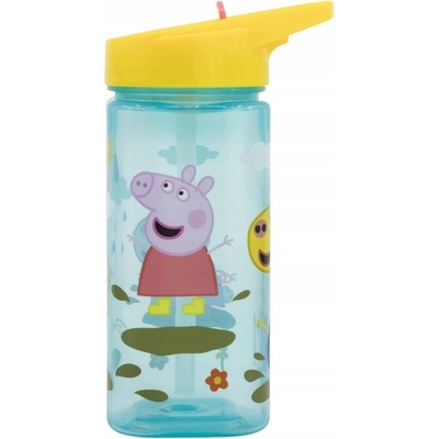STOR Plastová hranatá fľaša s výsuvnou slamkou Peppa Pig 510 ml