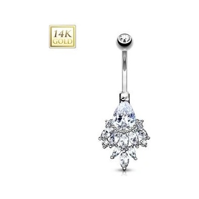 Šperky4U zlatý piercing do pupíku s čirými zirkony ZL01184-WG