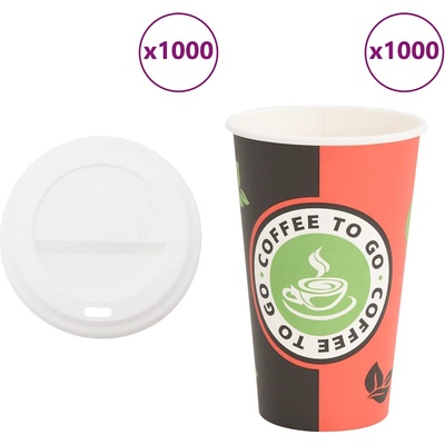vidaXL хартиени чаши за кафе с капачки 1000 бр. 16oz 400ml (3325214)