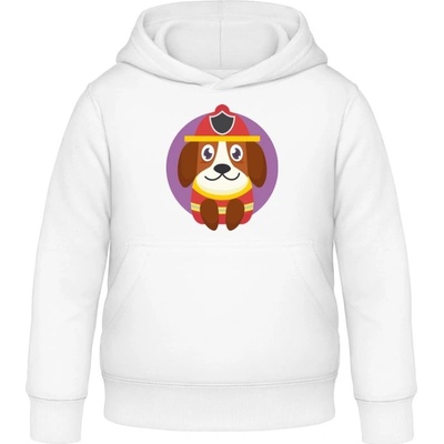 AWDis detská mikina s kapucňu Dizajn so psom pre deti hasič Arktická biela