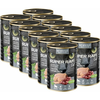 Super Rafi Cat Sterilised P&F Guinea fowl and Duck hearts 12 x 400 g