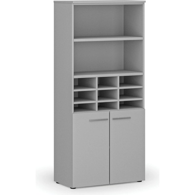 PRIMO Třídící regál s dveřmi GRAY, 800 x 420 x 1781 mm, 9 přihrádek, šedá