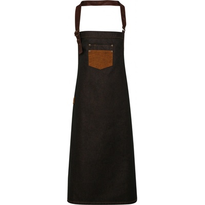 Premier Workwear Džínová zástěra s náprsenkou a umělou kůží PR136 Black 72x86cm