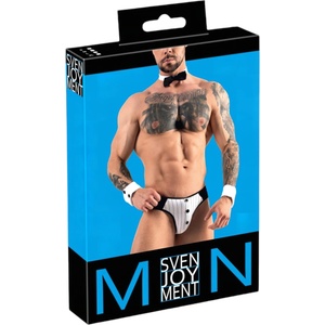 Svenjoyment - мъжки танга костюм сервитьор - черно-бял комплект - L