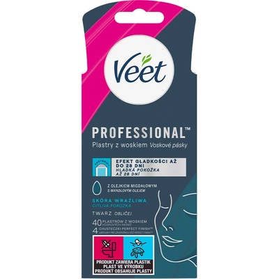 Veet Easy-Gel Obličej depilační voskové pásky pro citlivou pokožku 40 ks