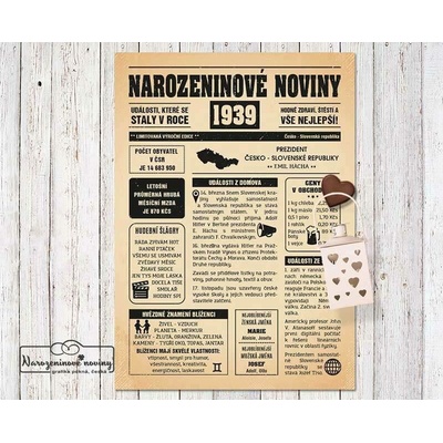 Narozeninové noviny 1939 - jednostranné - Býk, Starý papír