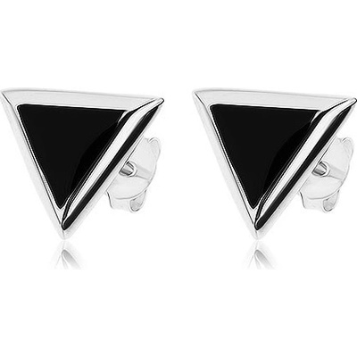 Šperky eshop puzetové náušnice stříbro trojúhelníkový černý onyx stříbrný lem I26.08
