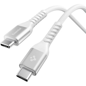 Spigen Кабел с бързо зареждане за устройства с USB-C порт - Spigen Essential Fabric USB-C to USB-C Cable 100W (бял) (100 см) (ACA11102)