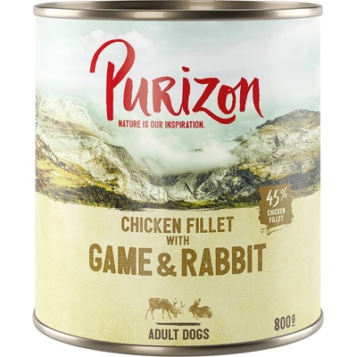 Purizon 6х800г Adult Purizon, консервирана храна за кучета - дивеч със заешко