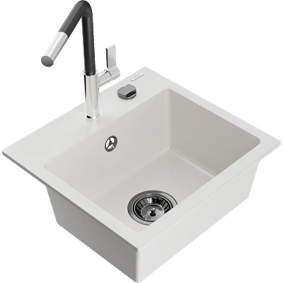 Mexen Milo мивка от гранит с 1 камера и кухненски смесител Flora, бяла - 6505-20-670401-07-B (6505-20-670401-07-B)