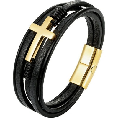 Amparo Miranda Kožený náramok Gold Cross S150 čierny