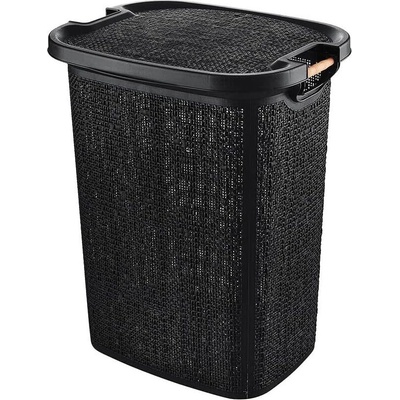 Кош за мръсно пране Tuffex Woow Pattern с дървени дръжки 60 LT - черен (103431/4)