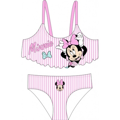 Minnie Mouse - licence Dívčí bikiny bílá / růžový proužek Růžová