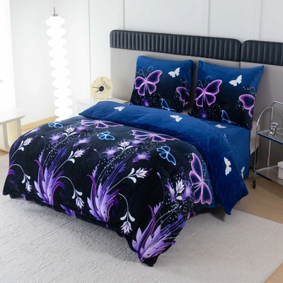 Textilomanie Obliečky mikroplyš Violet Butterfly tmavomodré