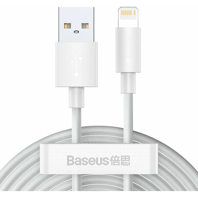 Baseus Кабел за данни USB към Lightning, бързо зареждане 2.4A, 480Mbps, 1.5m (комплект 2) - Baseus (TZCALZJ-02) - бял