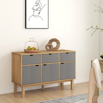 vidaXL Сайдборд OTTA, кафяво и сиво, 114x43x73, 5 см, бор масив (351298)