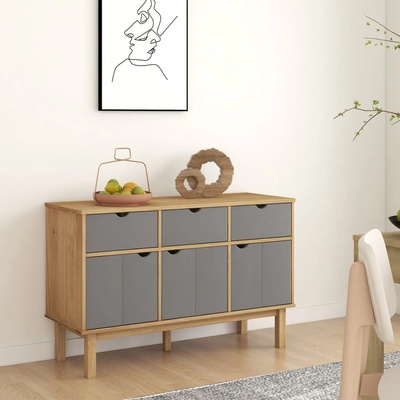 vidaXL Сайдборд OTTA, кафяво и сиво, 114x43x73, 5 см, бор масив (351298)