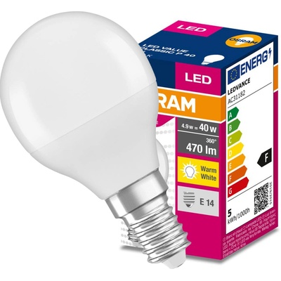 Osram LED žiarovka E14 P45 4,9W = 40W 470lm 3000K Warm 200° VALUE