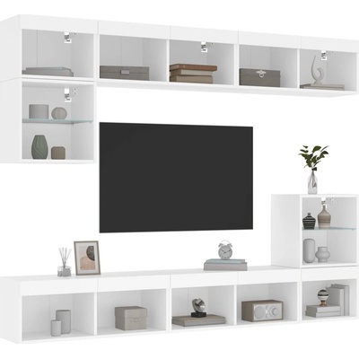 vidaXL 8dílná obývací stěna s LED osvětlením bílá kompozitní dřevo 3216668