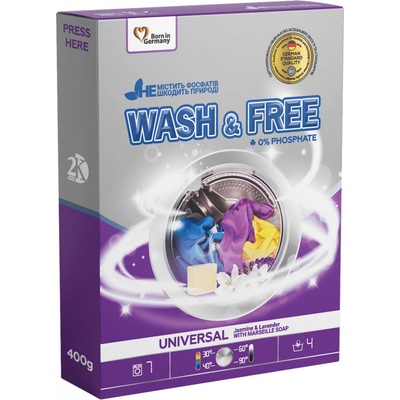 Wash&Free Prací prášek Jasmín a Levandule s marseillským mýdlem 400 g