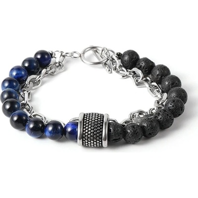Daniel Dawson dvojitý náramek Marco modré tygří oko lávový kámen NR2178-0855(10)/20 Modrá