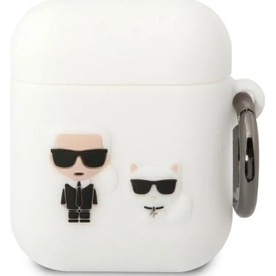 Karl Lagerfeld бял силиконов калъф за AirPods 1/2 Karl & Choupette (KLACA2SILKCW)