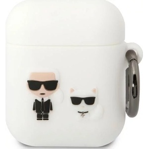 Karl Lagerfeld бял силиконов калъф за AirPods 1/2 Karl & Choupette (KLACA2SILKCW)