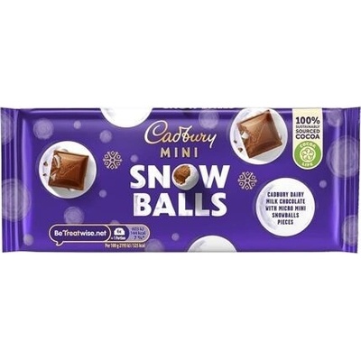 Cadbury Mini Snowballs mléčná čokoláda s čokoládovými bonbony v cukrové skořápce 110 g
