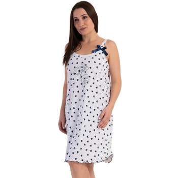 Макси нощница в светлосив меланж с малки сини сърца