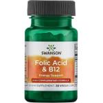 Swanson Folic Acid & B12, 30 растителни капсули, Swanson