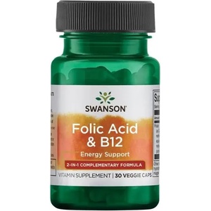 Swanson Folic Acid & B12, 30 растителни капсули, Swanson