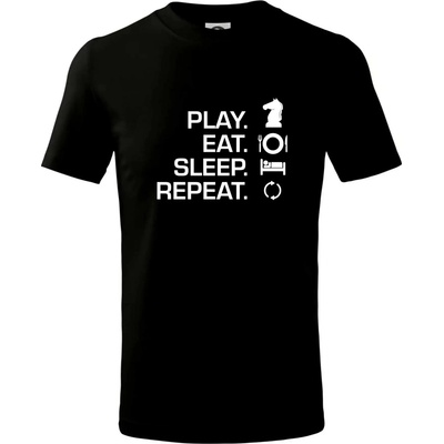 Eat sleep play šach tričko detské čierna