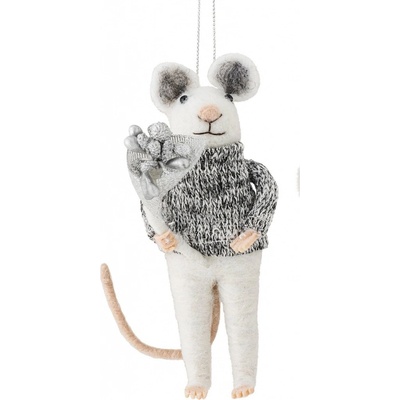 Bloomingville Plstěná vánoční ozdoba Peo Grey Wool Myšák stříbrná barva textil