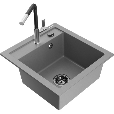 Mexen Vito гранитна мивка с 1 корито с кухненски смесител Flora, сив - 6503-71-670401-07-B (6503-71-670401-07-B)