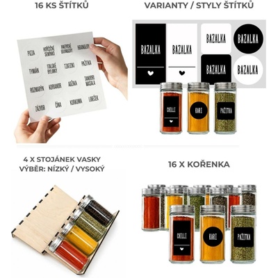 Orion Sada kořenek PIMEN 80 ml + 4 ks organizér na kořenky VASKY + sada štítků 16 ks