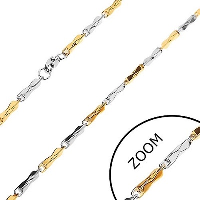 Šperky eshop Řetízek z chirurgické oceli, dvoubarevné hranoly se zúženým středem Z27.07